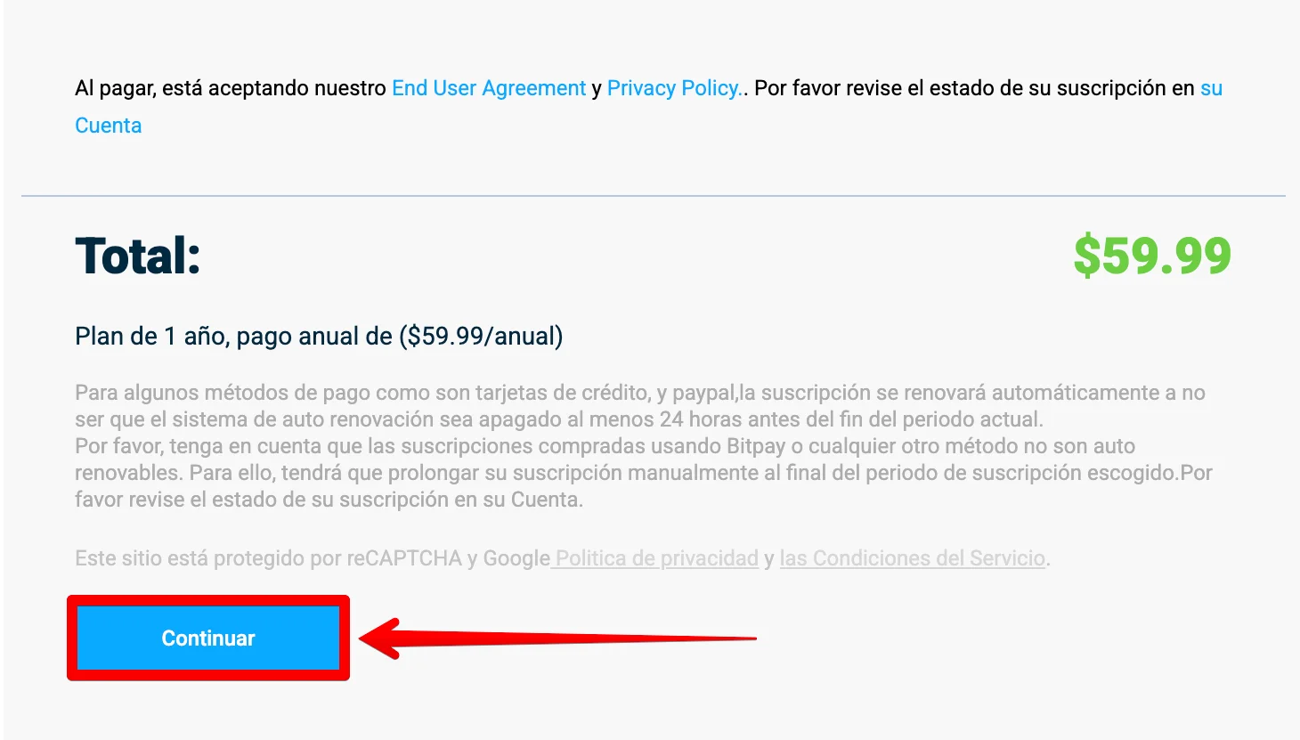 Click Continuar