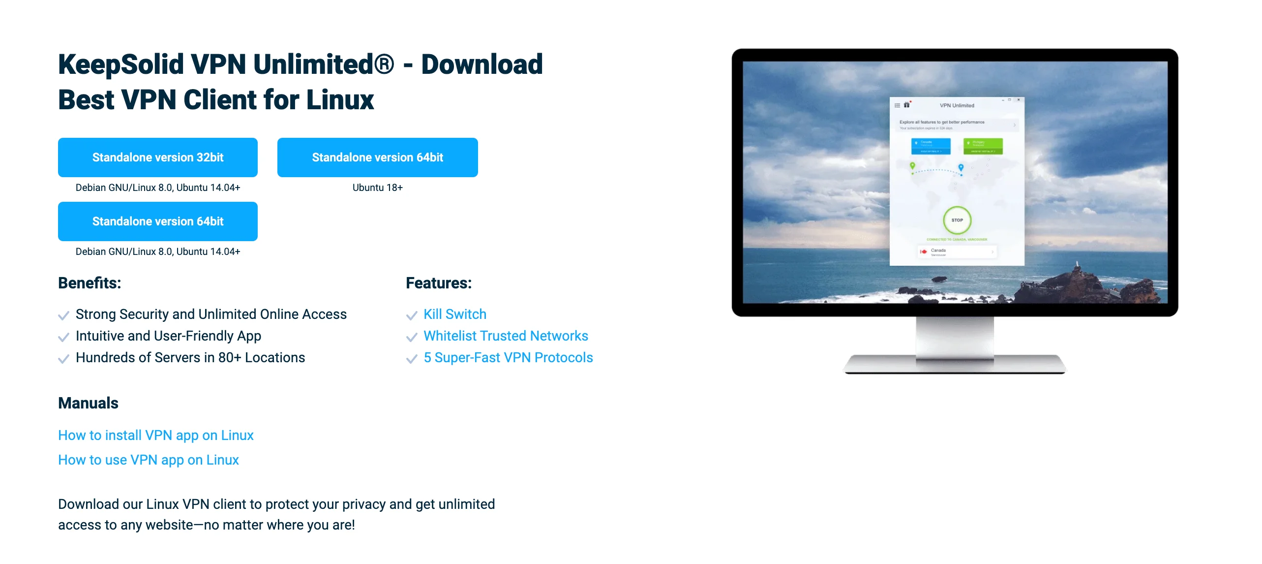 Download the KeepSolid VPN Unlimited application on your Linux device