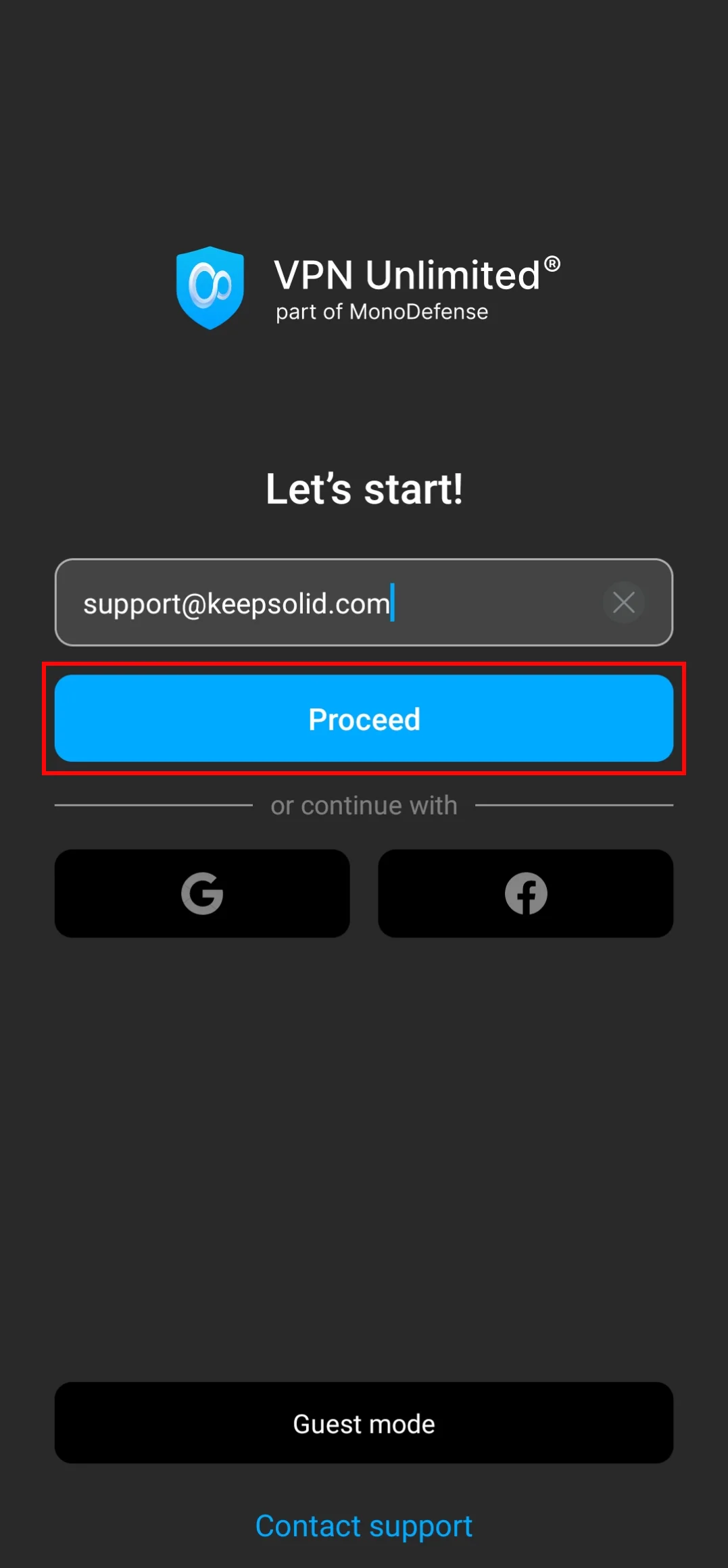 Log in Proceed