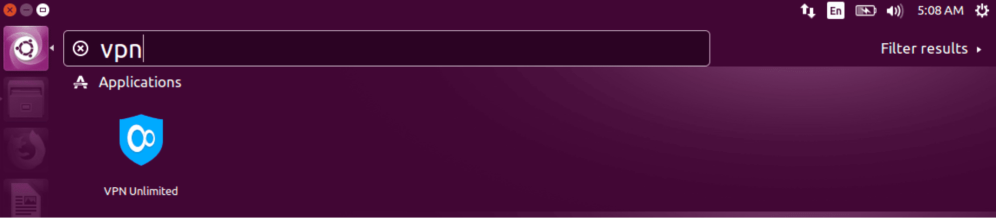 Now you can find the KeepSolid VPN Unlimited icon at the Applications screen - VPN for Linux