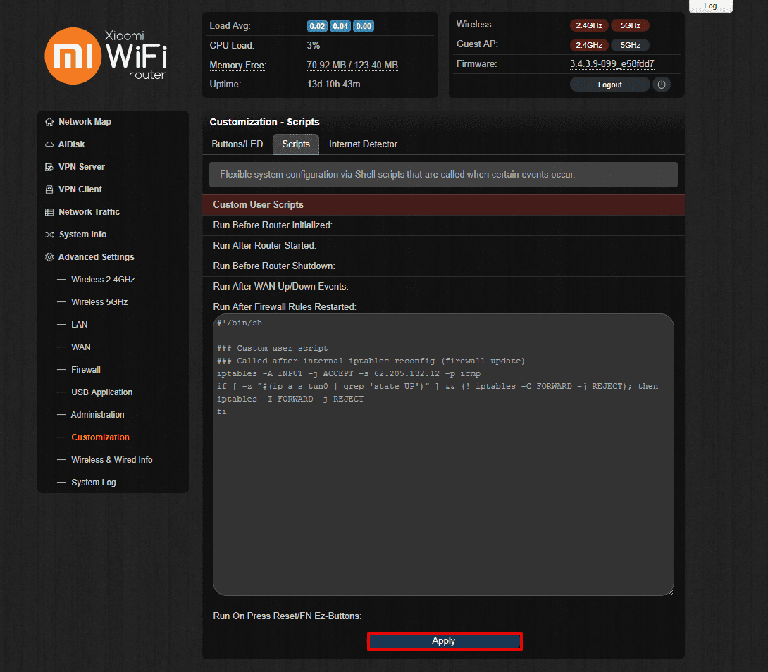 Kill Switch on Asus Padavan router, script for Run After Firewall Rules Restarted